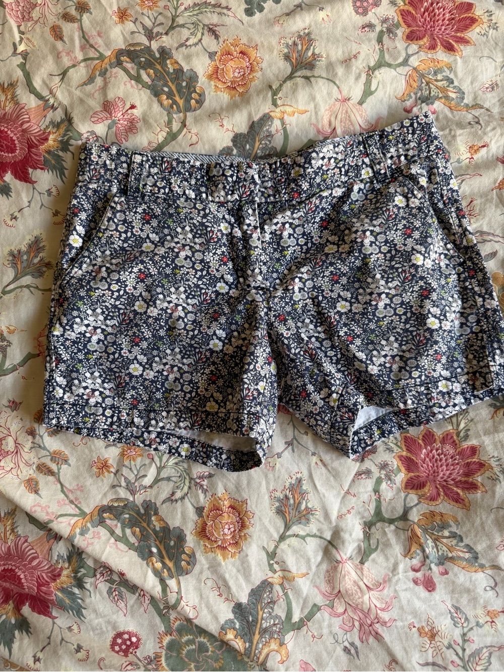 J. Crew Liberty Art Fabrics Navy & White Striped Waistband Shorts with Lime Trim